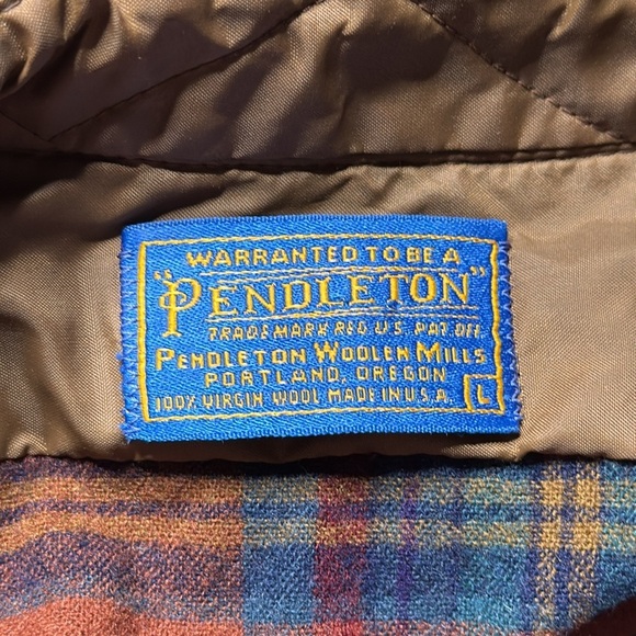 Vintage Pendleton Blue Plaid Wool Button Down Long Sleeve Shirt Large - Picture 7 of 9